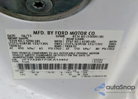 2016 Ford F250 Super Duty z USA, uszkodzony, nr VIN 1FT7X2BT7GEA13452